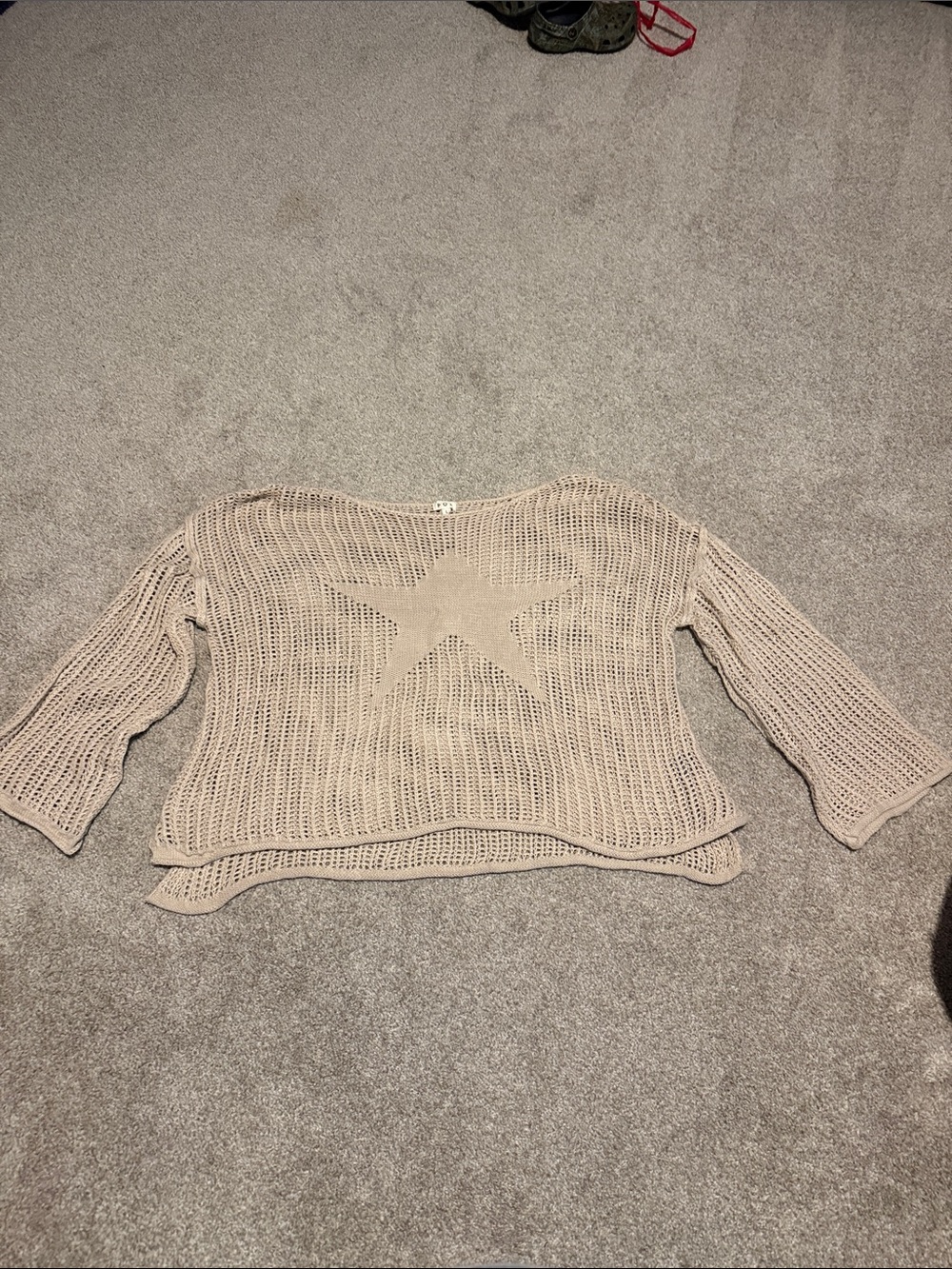 POL Beige Open-Knit Star Sweater